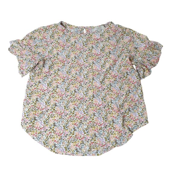 Loft Women Floral Print Blouse Ruffle Sleeves Keyhole Closure Rounded Hem Small - Picture 1 of 5